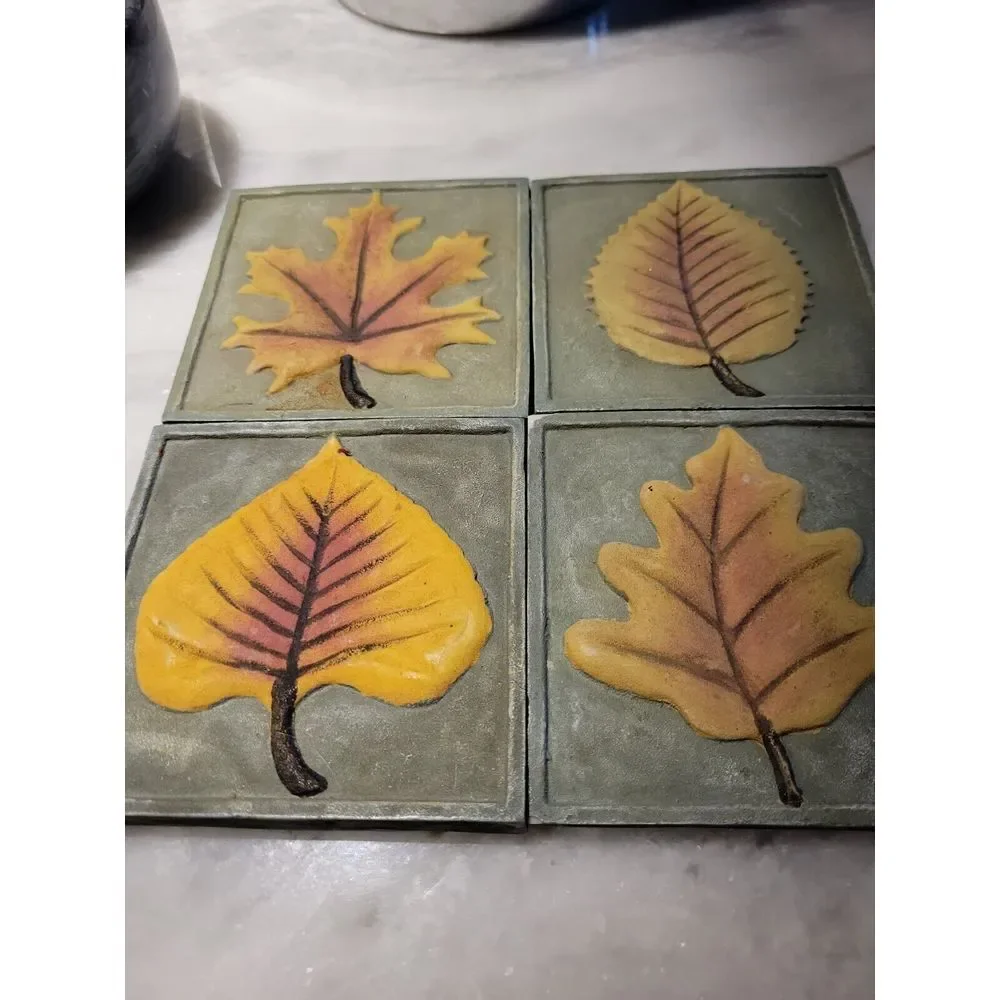 Set 4‎ Drink Coasters/ Square Stone Tiles  Leaves